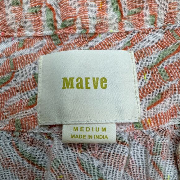 Maeve Anthropologie Textured Striped Tunic Blouse Womens Medium Orange V-Neck - Picture 6 of 13